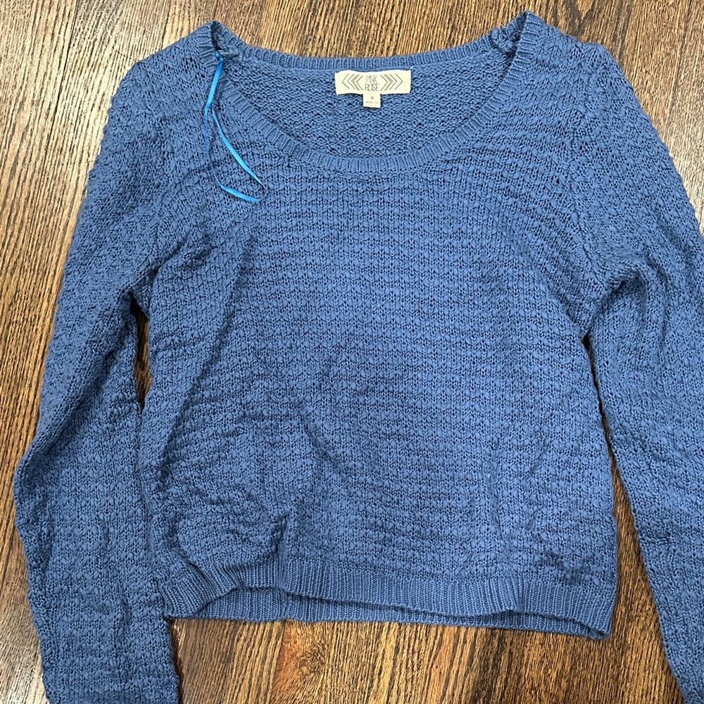 Pink Rose Textured Blue Sweater